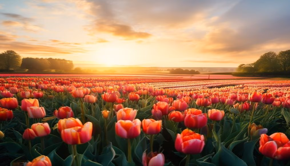 tulip field netherlands in editorial style
