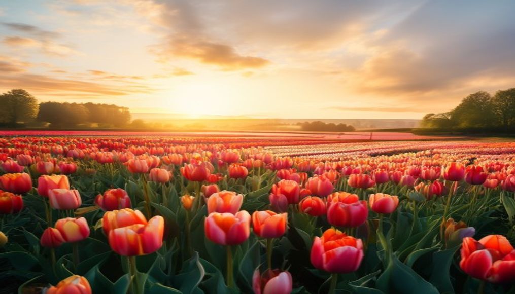 tulip field netherlands in editorial style