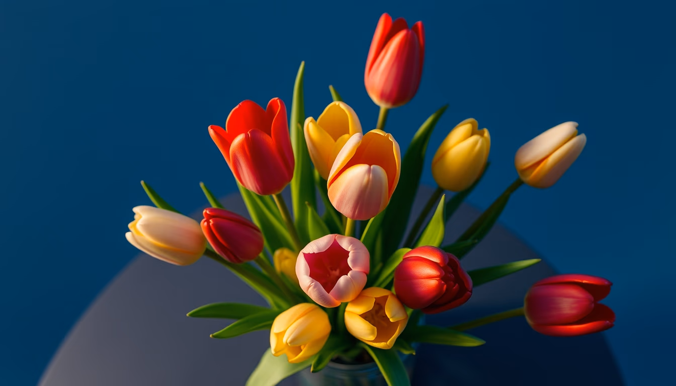 tulip mixed colors vase in editorial style