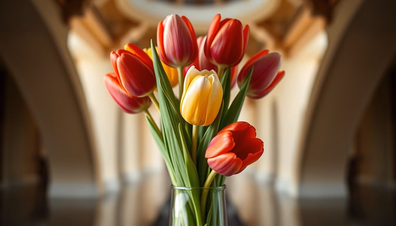 tulip mixed colors vase in editorial style