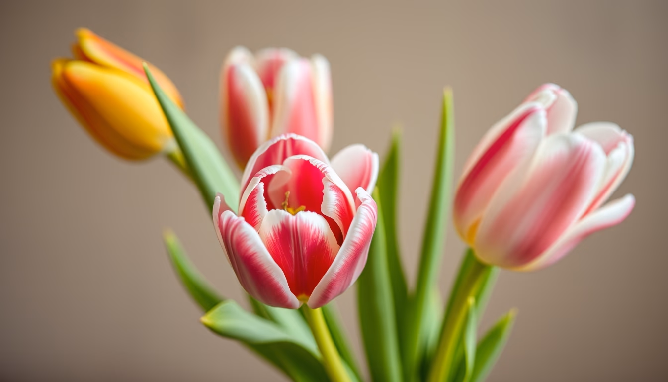 tulip mixed colors vase in editorial style