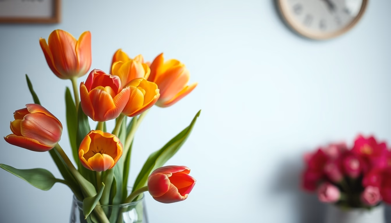 tulip mixed colors vase in editorial style