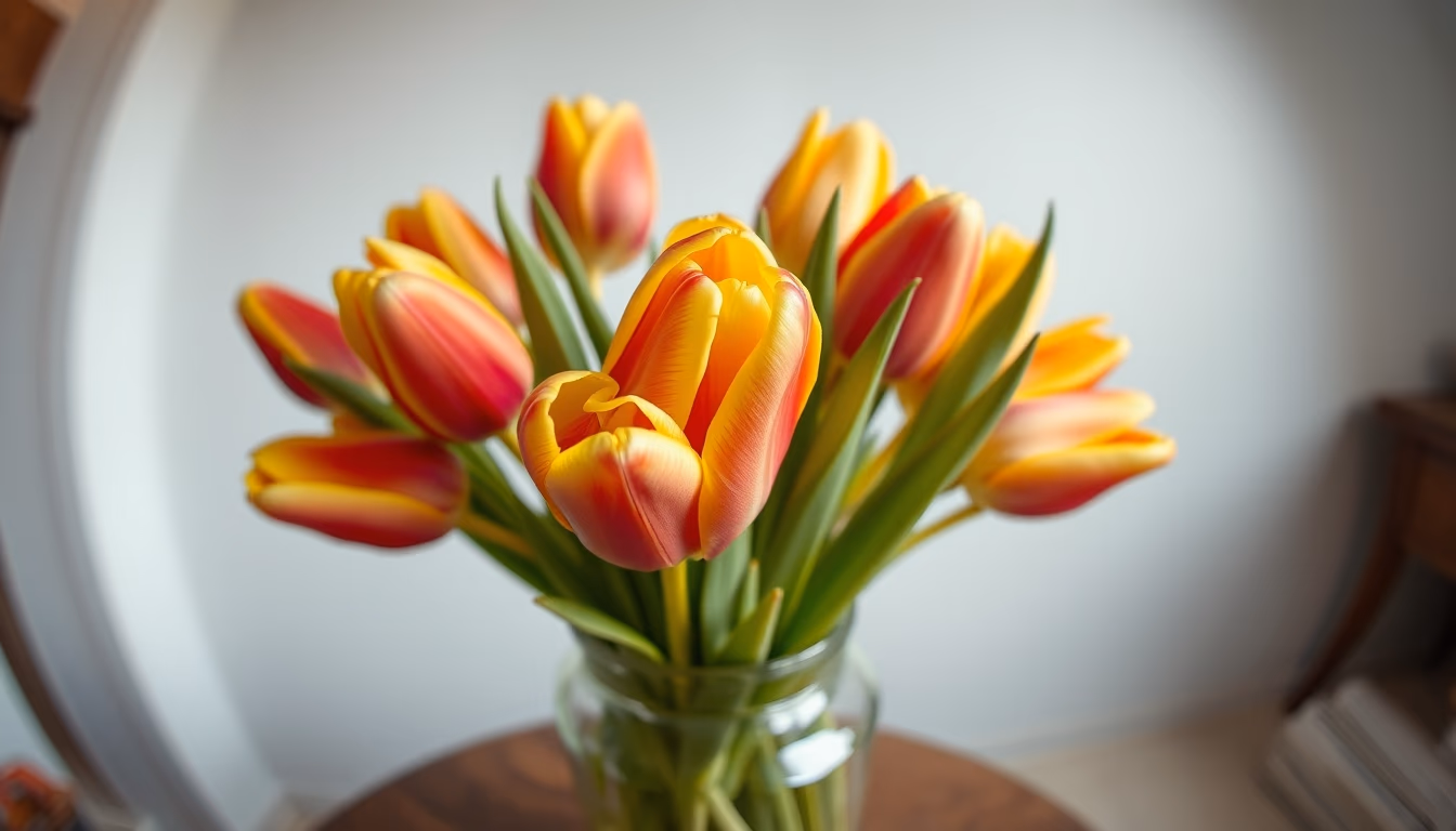 tulip mixed colors vase in editorial style