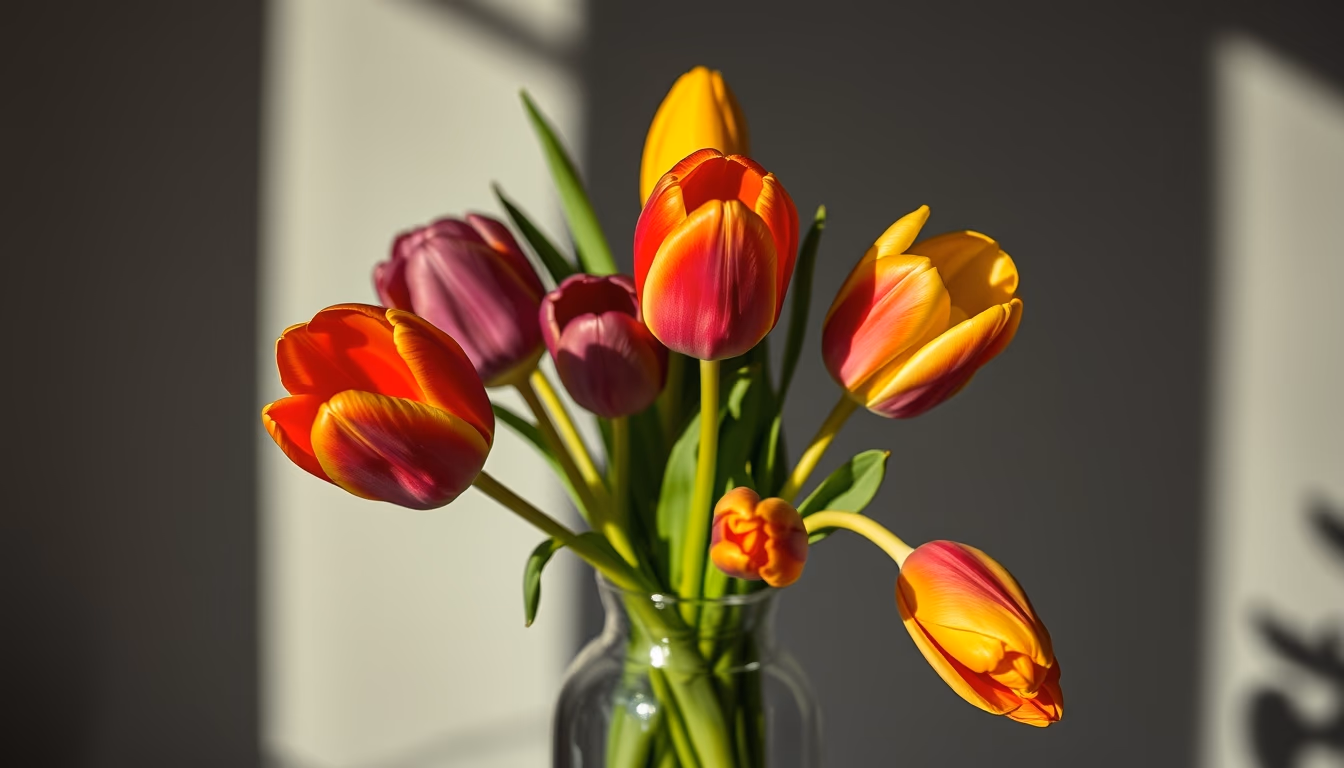 tulip mixed colors vase in editorial style
