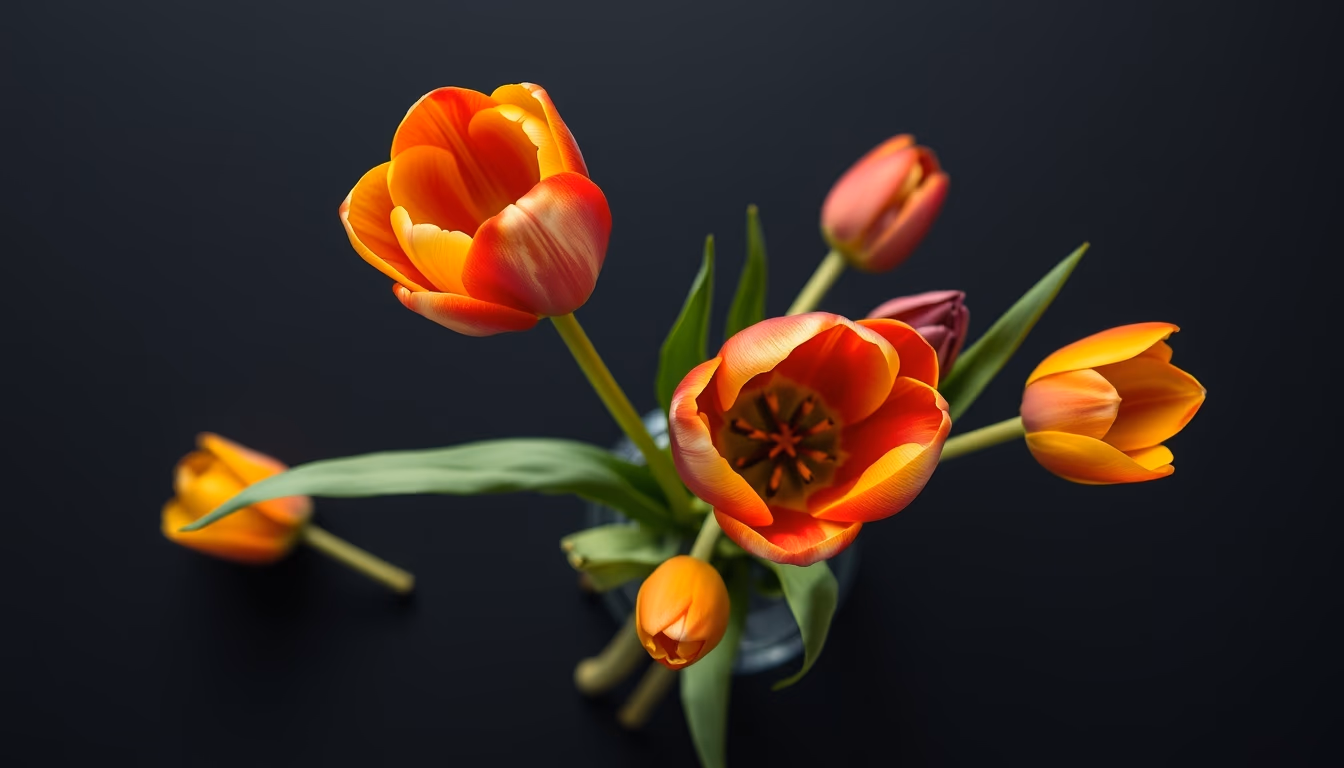 tulip mixed colors vase in editorial style