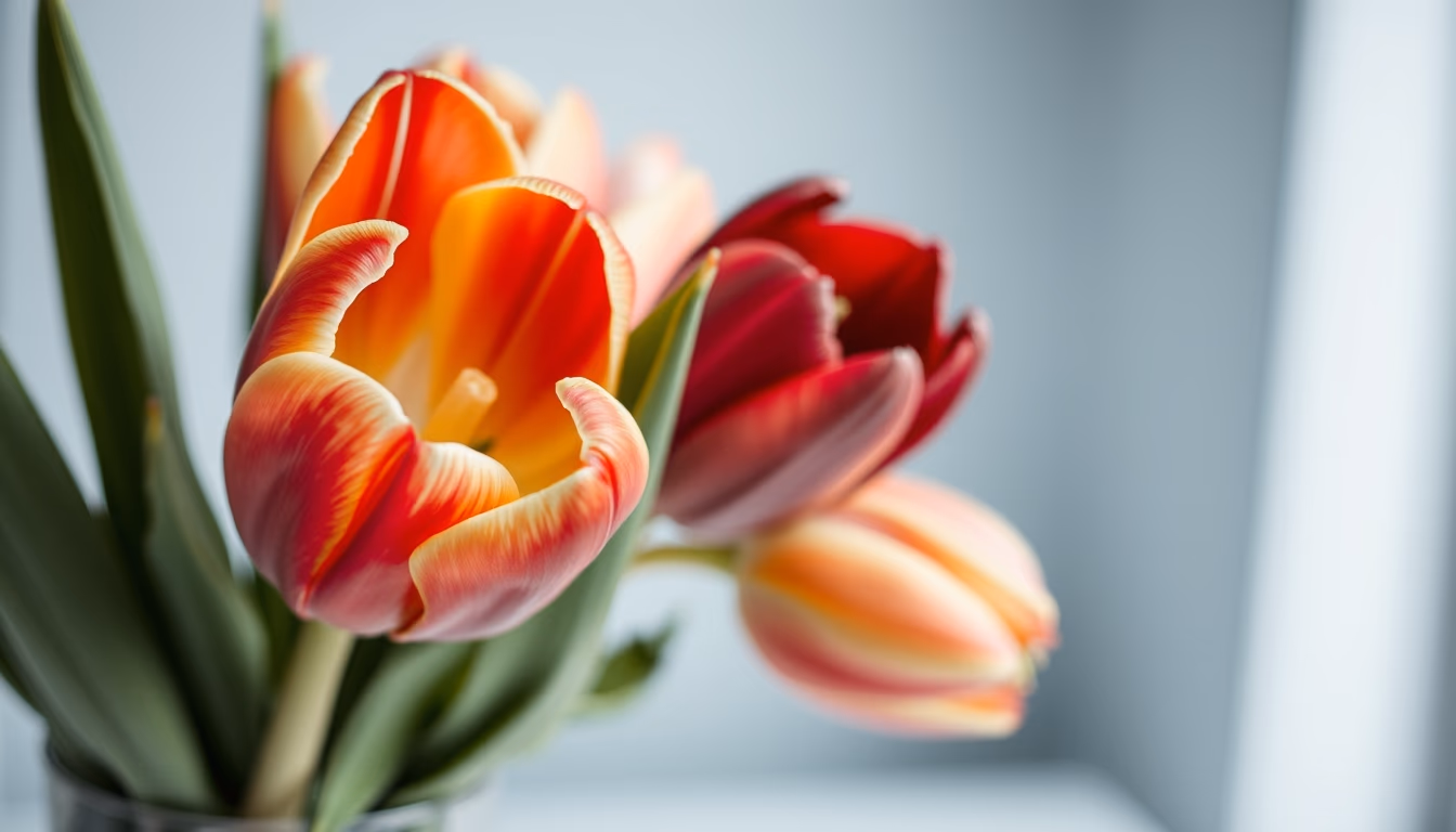 tulip mixed colors vase in editorial style