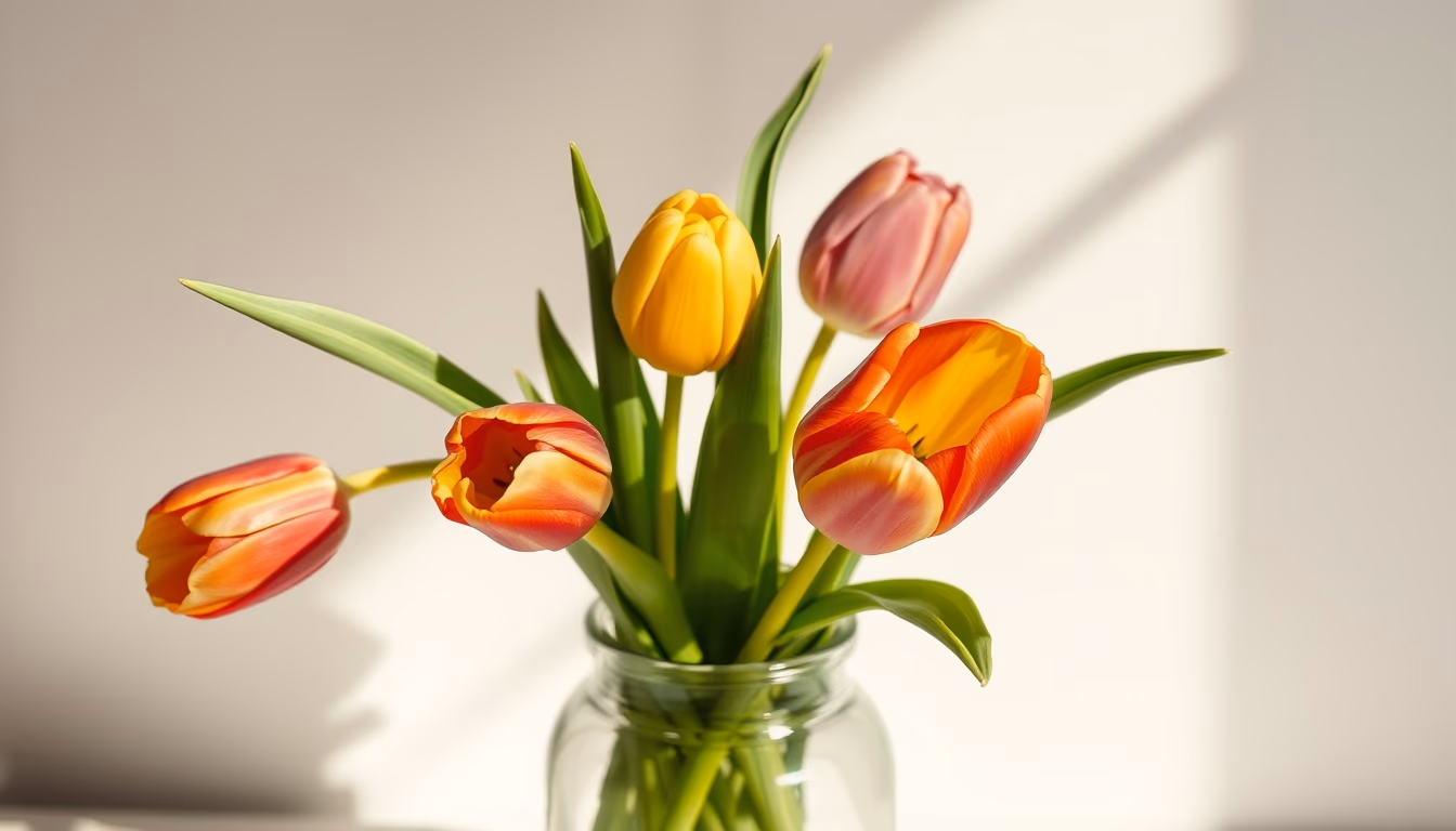 tulip mixed colors vase in editorial style