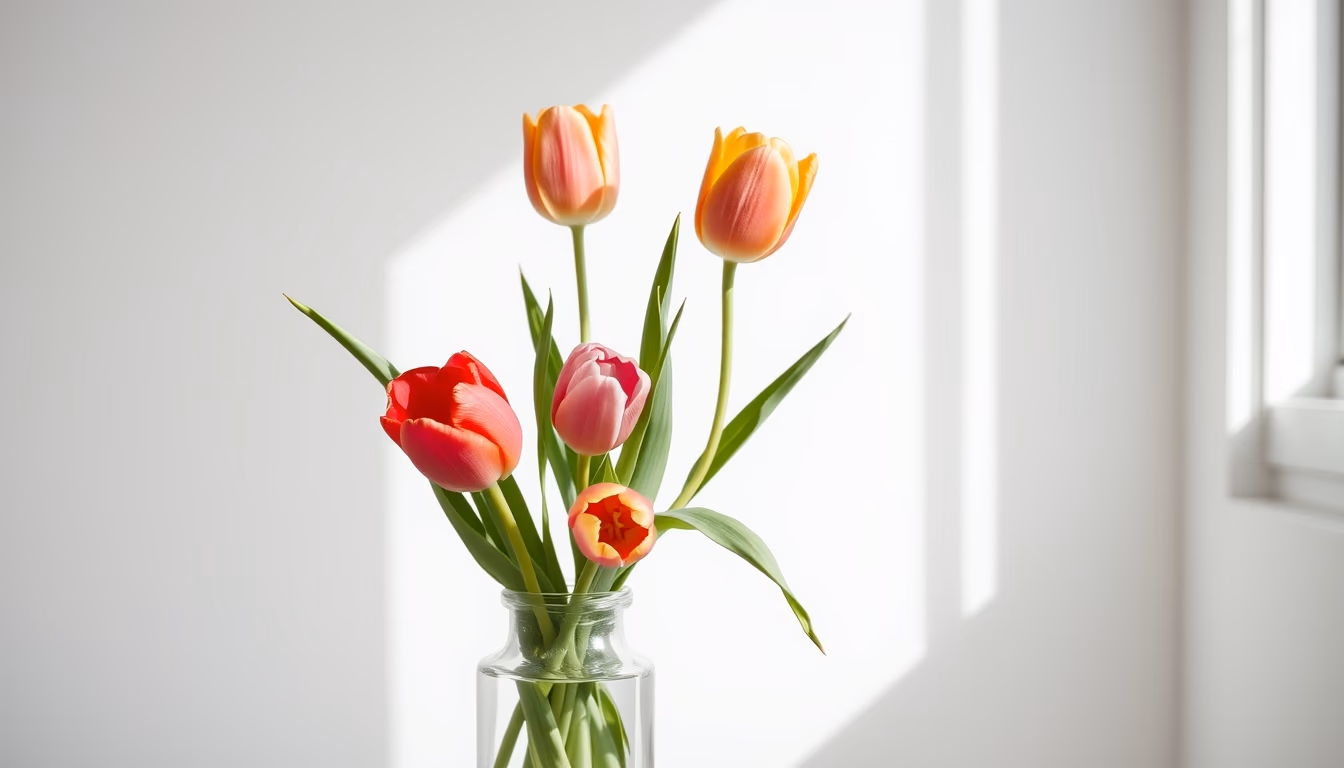 tulip mixed colors vase in editorial style