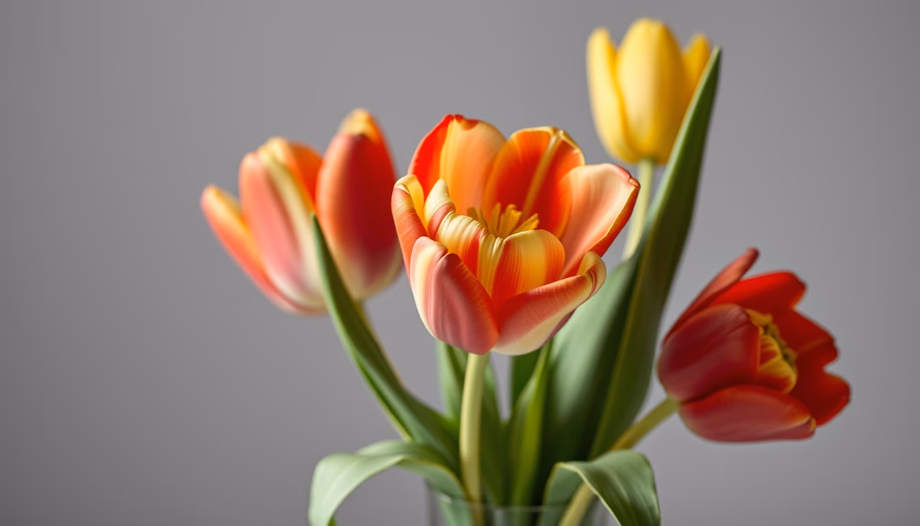 tulip mixed colors vase in editorial style