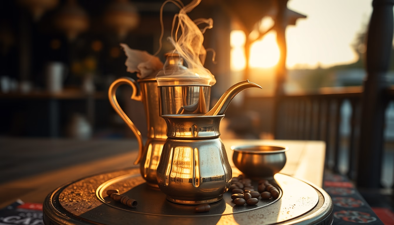 turkish coffee copper pot in editorial style