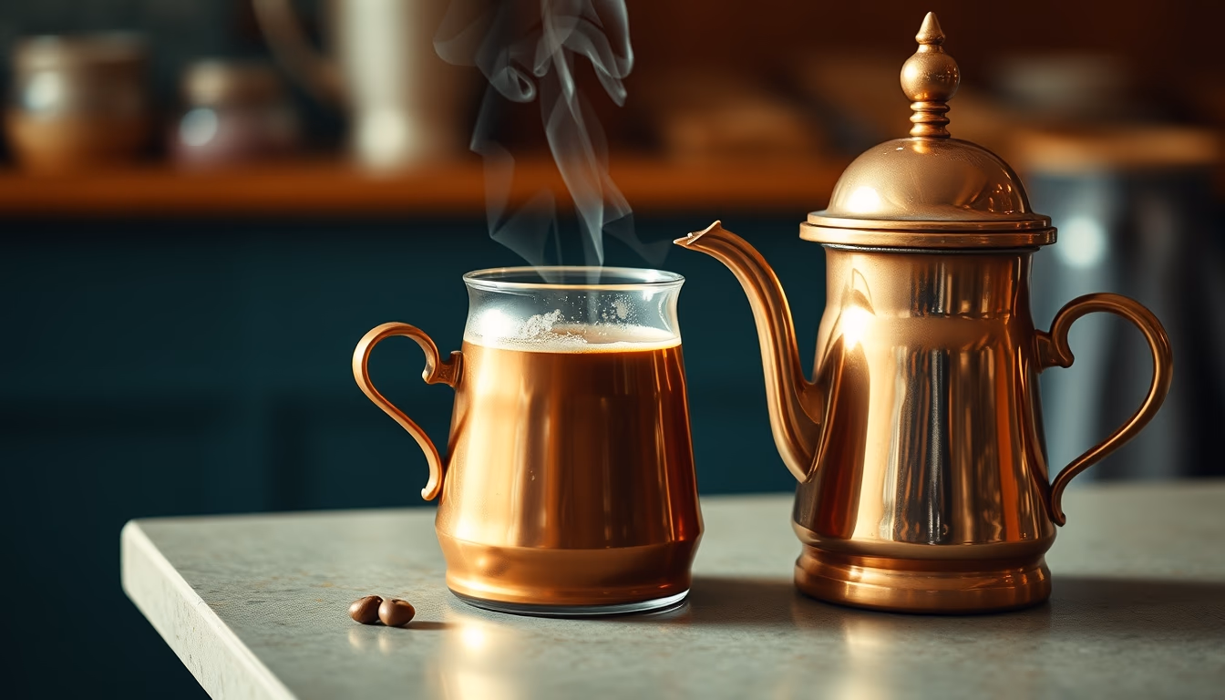 turkish coffee copper pot in editorial style