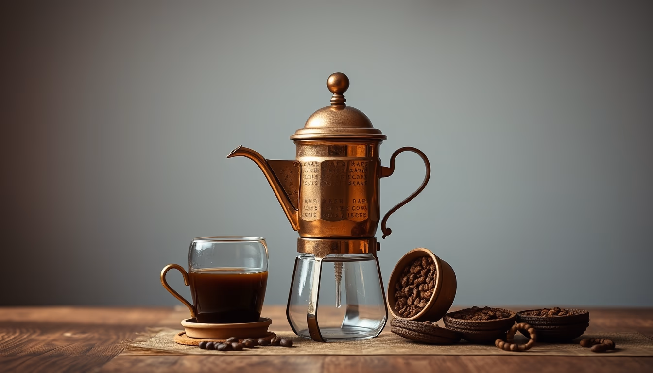turkish coffee copper pot in editorial style