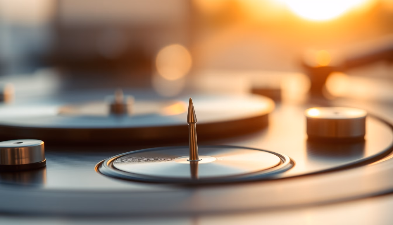 turntable needle macro in editorial style