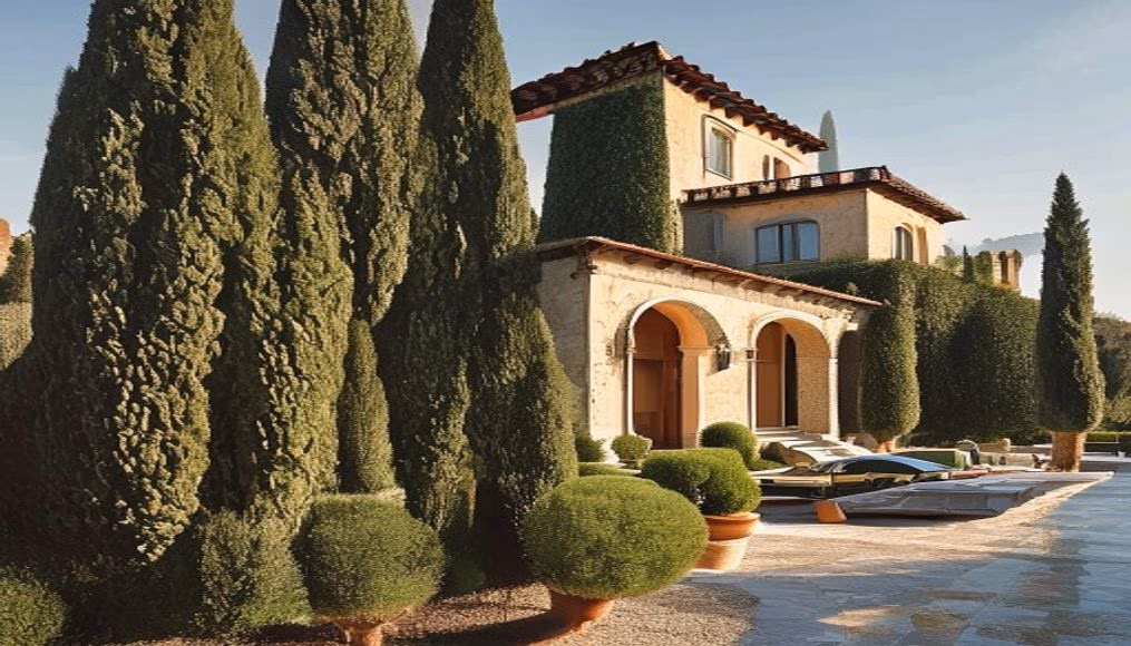 Tuscan villa cypress cypresses em fotografia editorial de luxo