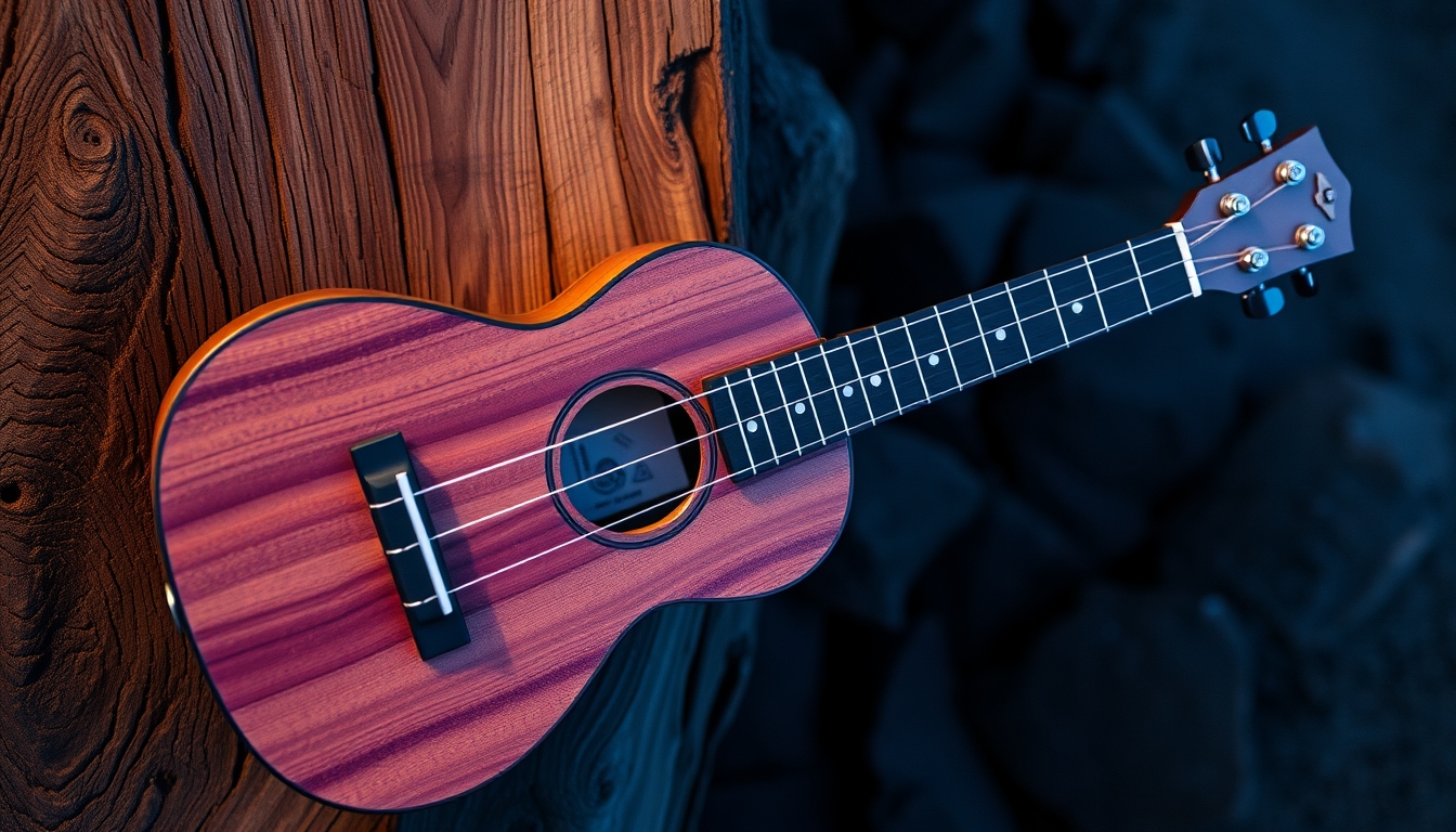 ukulele hawaiian wood in editorial style