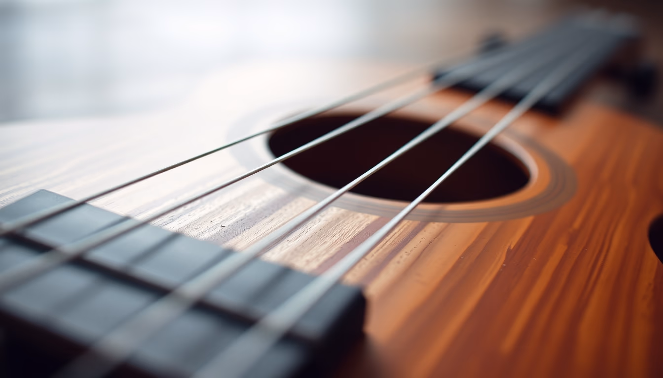 ukulele hawaiian wood in editorial style