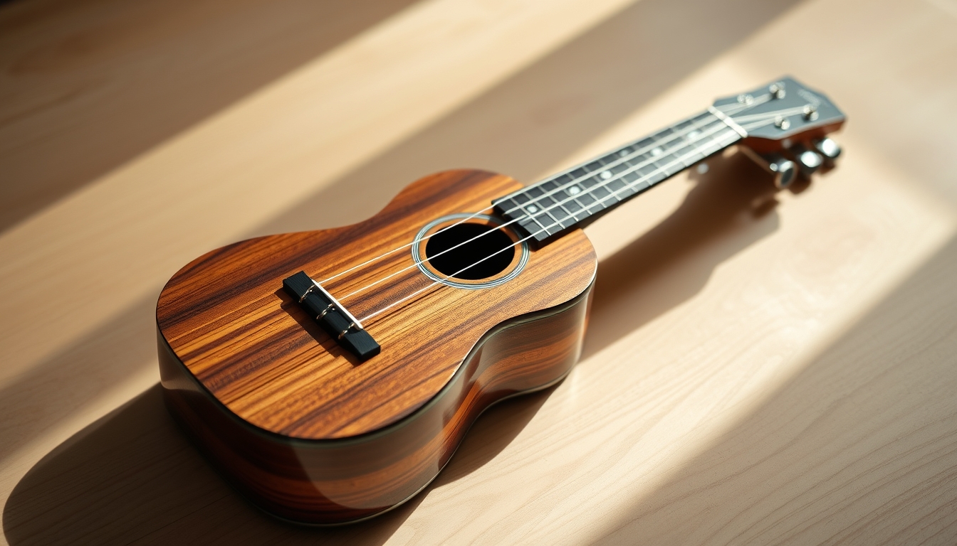 ukulele hawaiian wood in editorial style