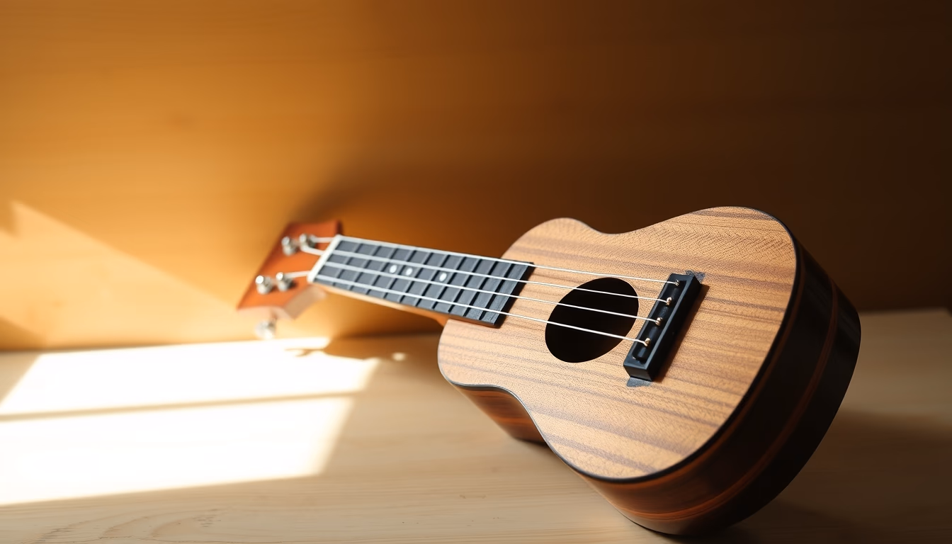 ukulele hawaiian wood in editorial style