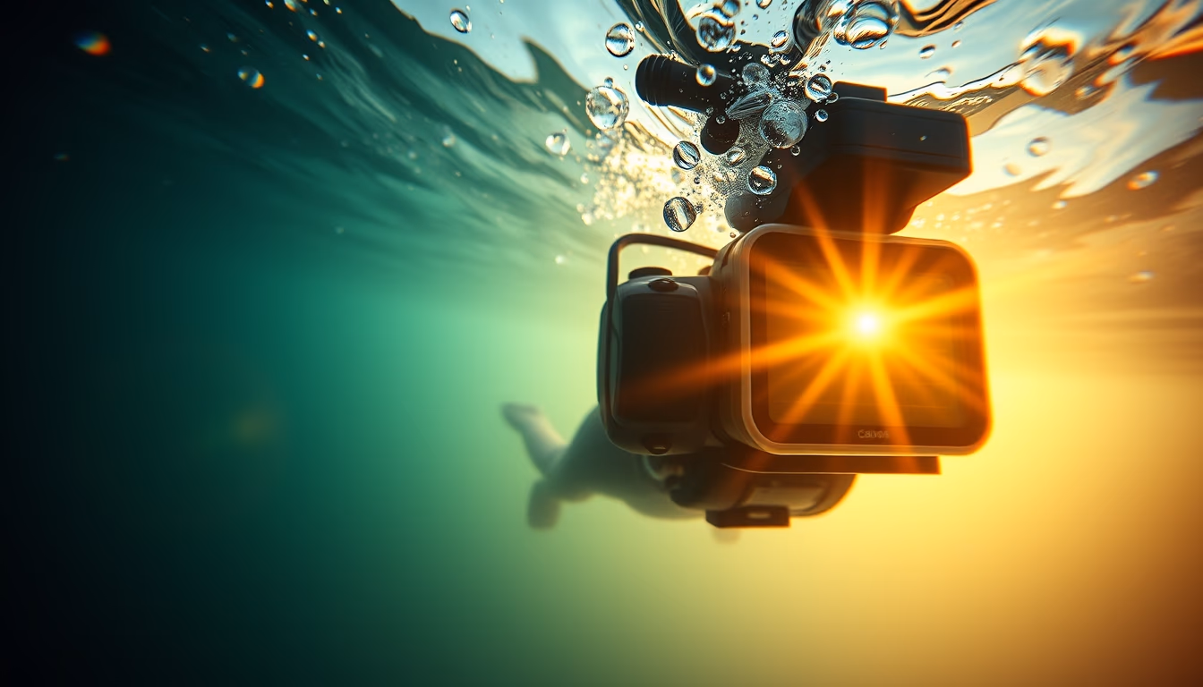 underwater camera housing in editorial style
