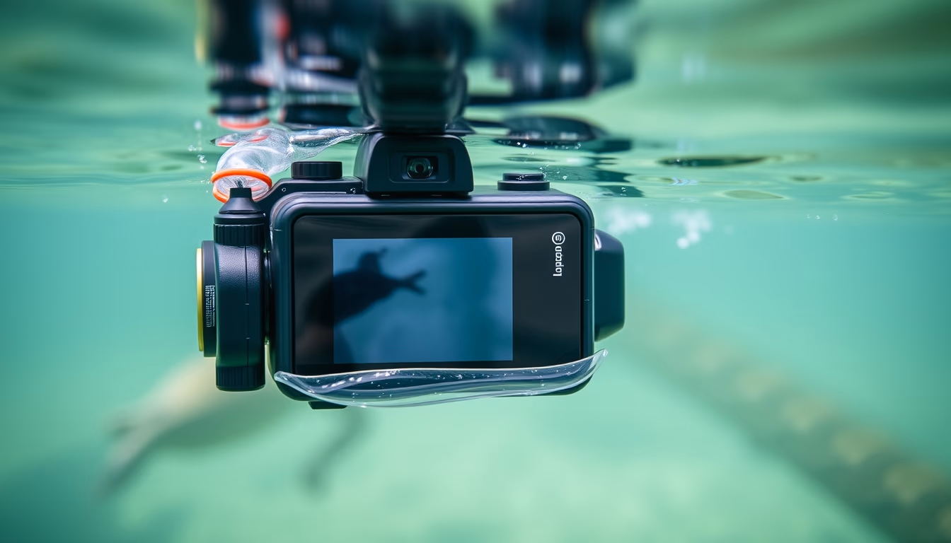 underwater camera housing in editorial style