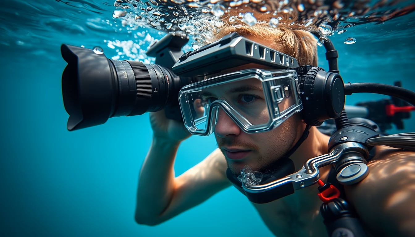 underwater camera housing in editorial style