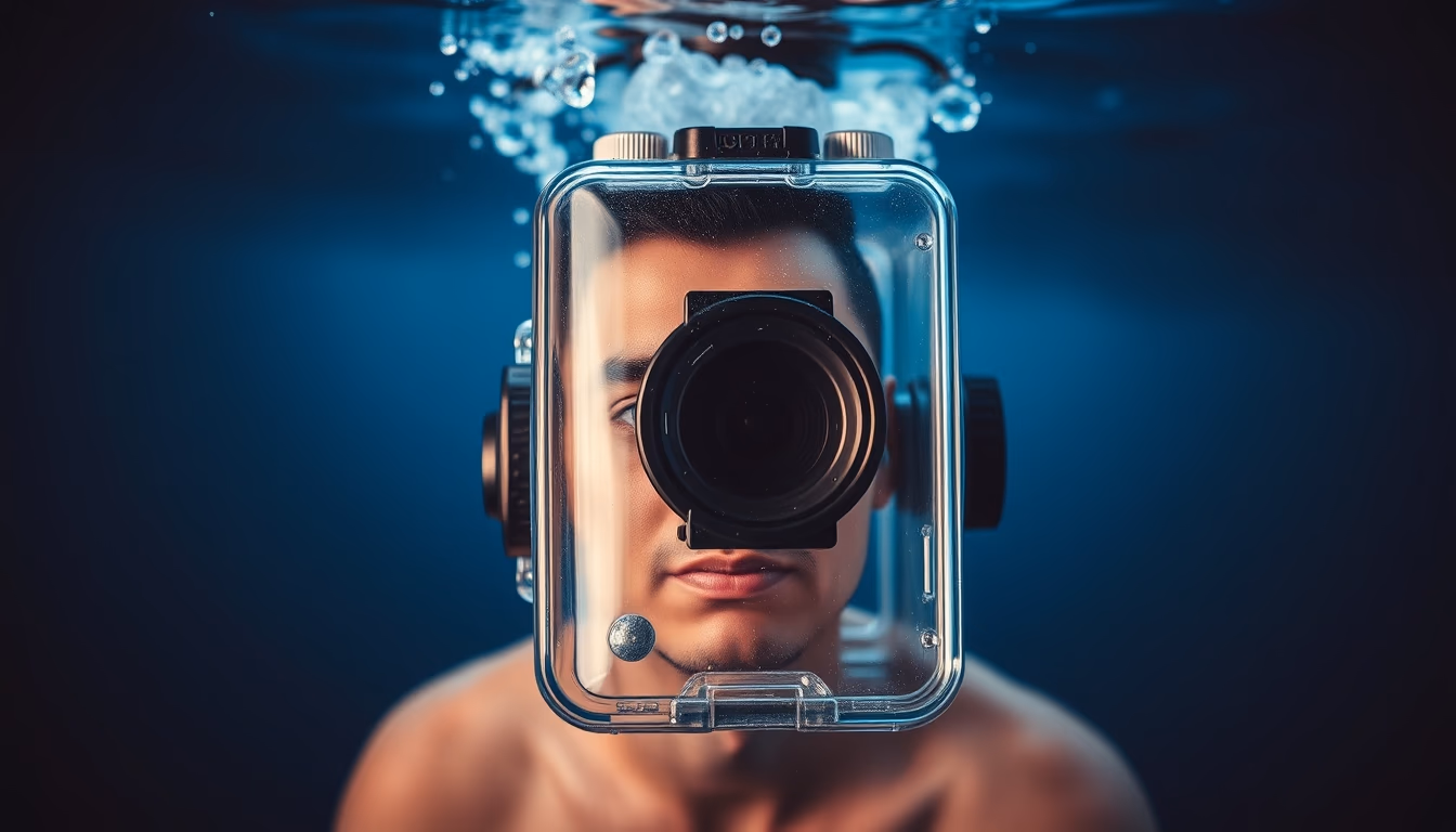 underwater camera housing in editorial style