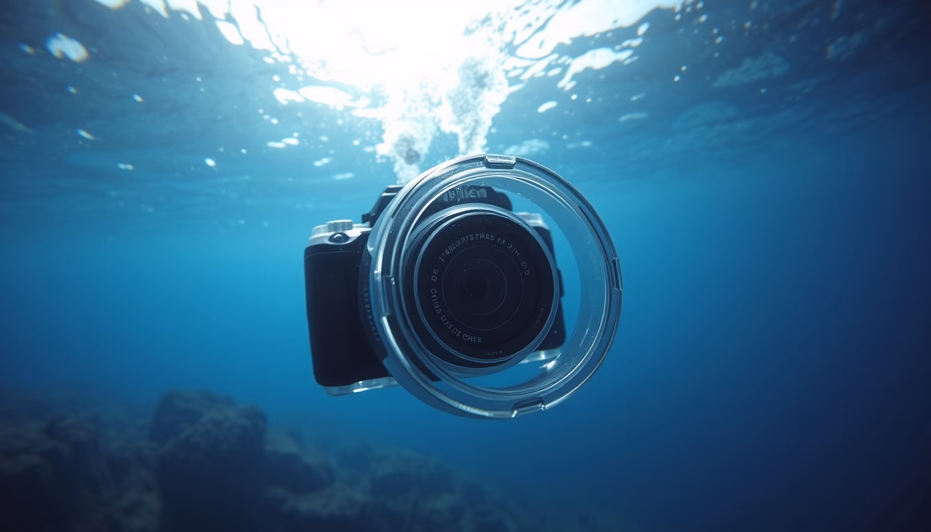 underwater camera housing in editorial style