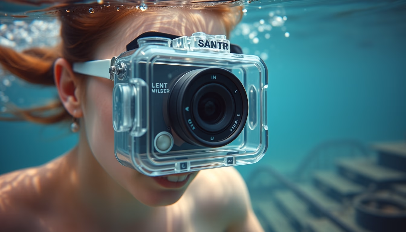 underwater camera housing in editorial style
