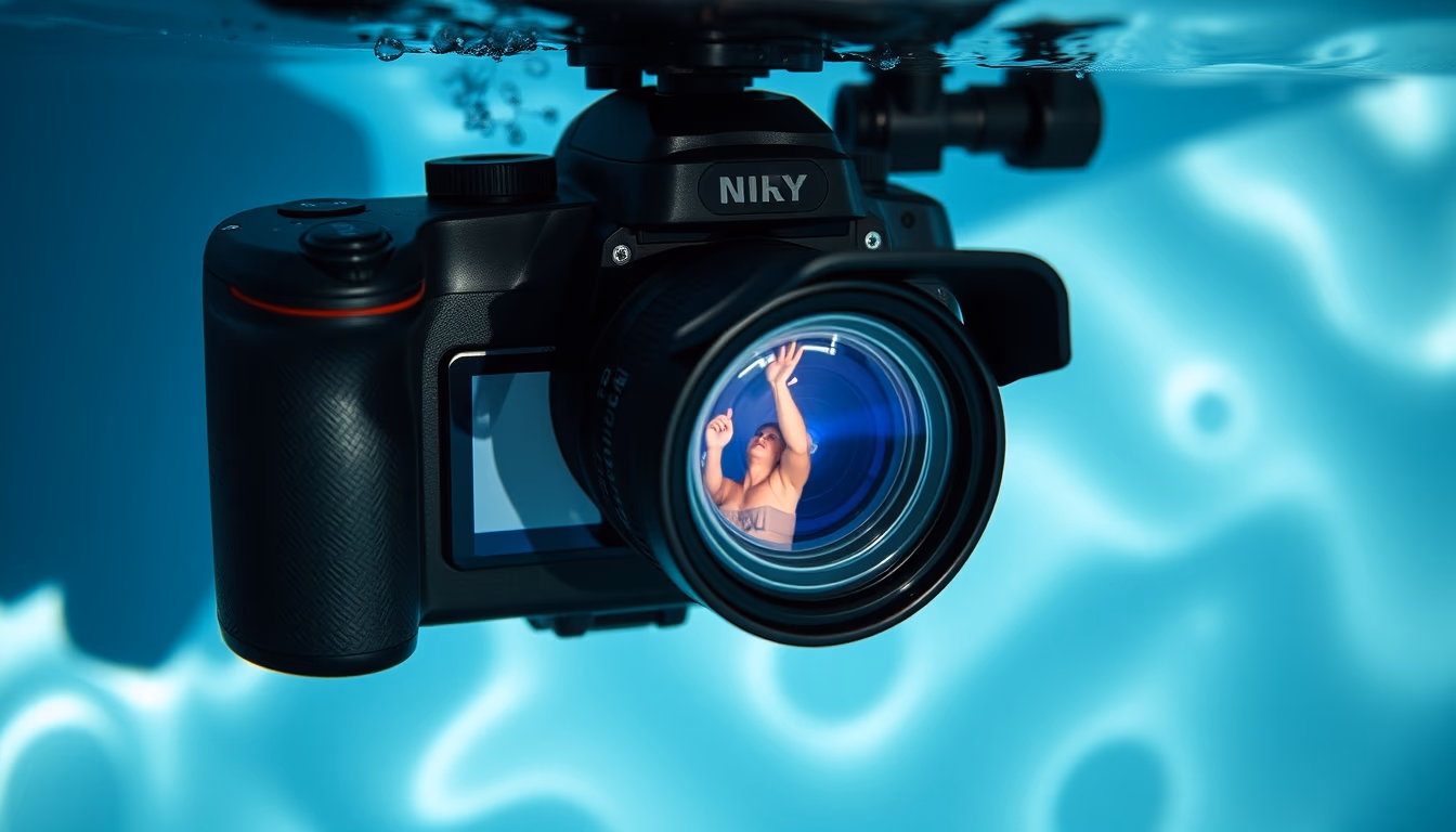 underwater camera housing in editorial style