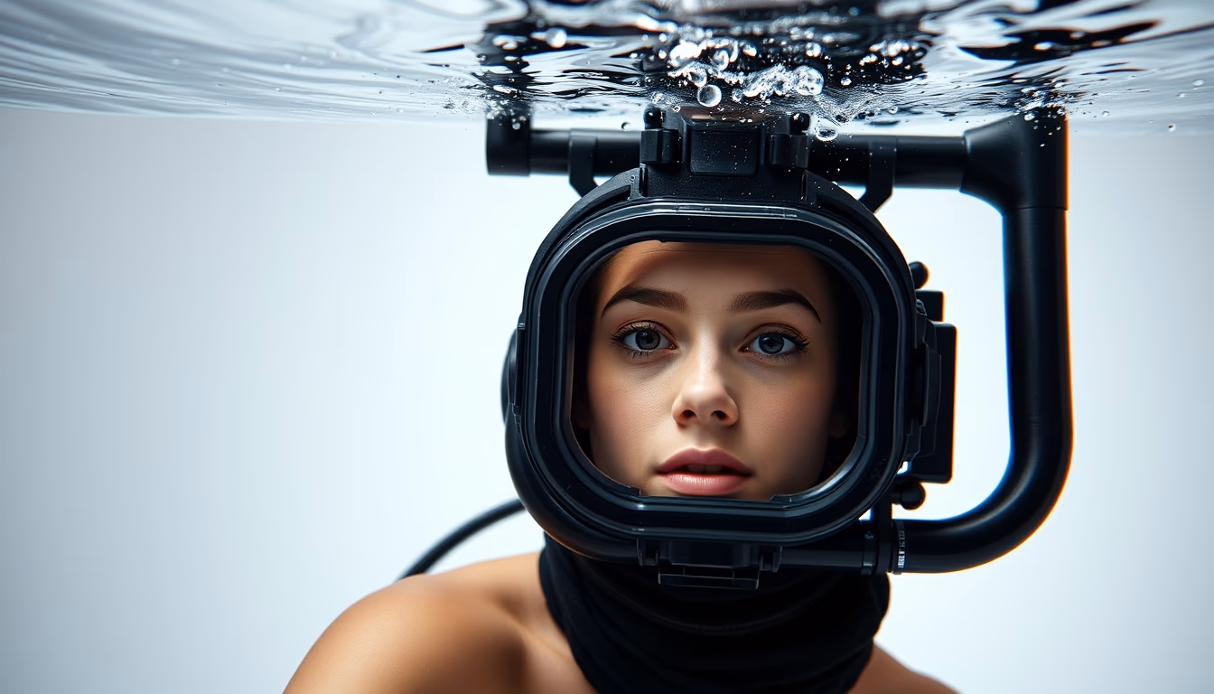 underwater camera housing in editorial style