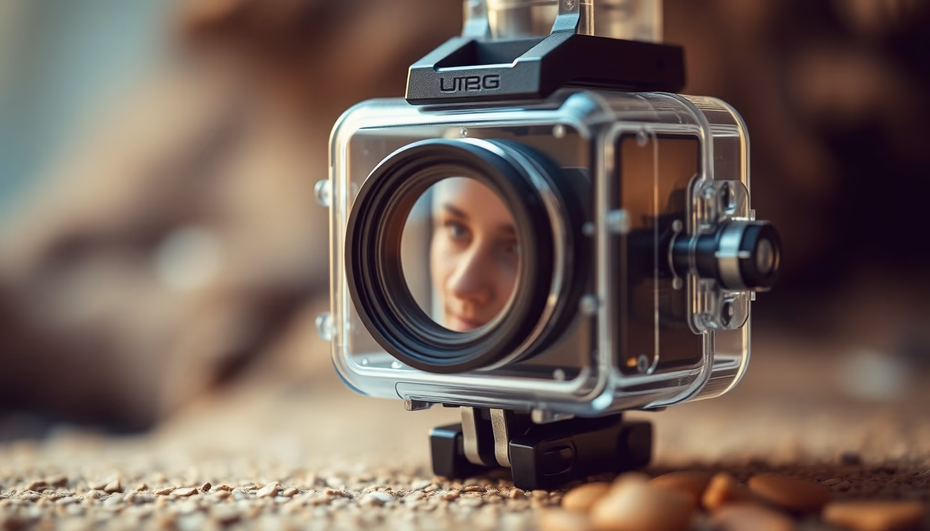 underwater camera housing in editorial style