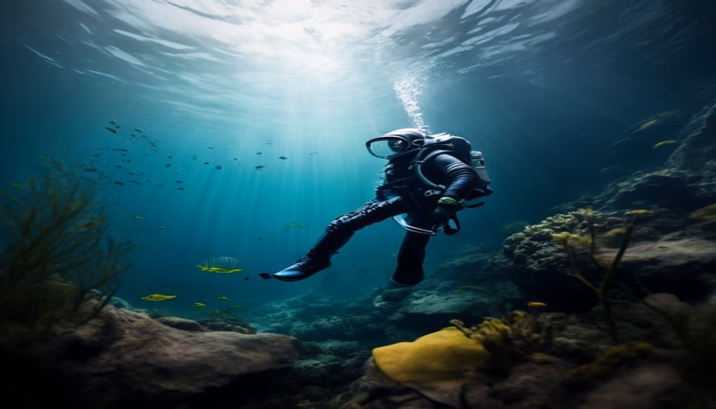 Underwater habitat aquanaut em estilo editorial
