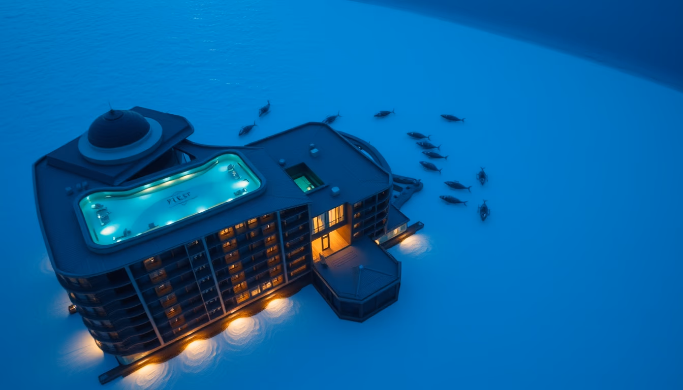 underwater hotel concept in editorial style