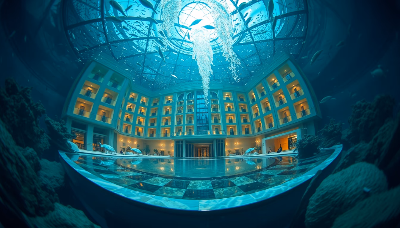 underwater hotel concept in editorial style