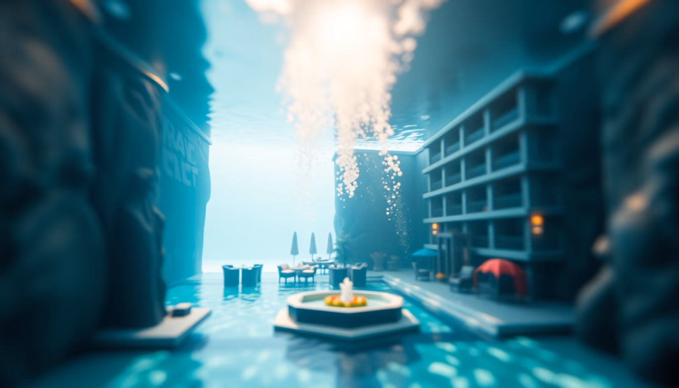underwater hotel concept in editorial style