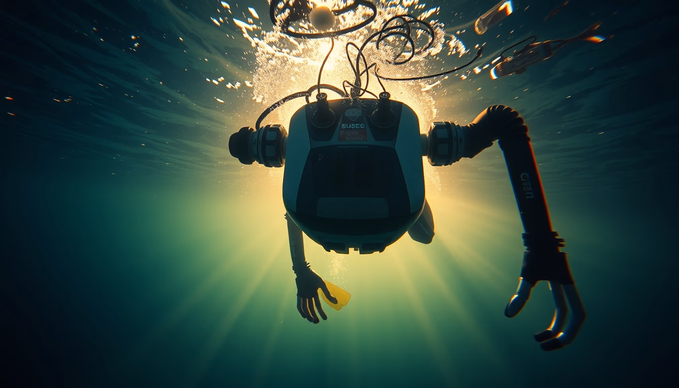 underwater robot submersible in editorial style