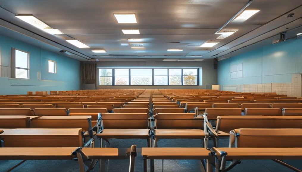 university lecture hall empty in editorial style