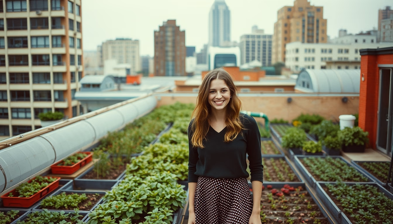 urban farm rooftop in editorial style