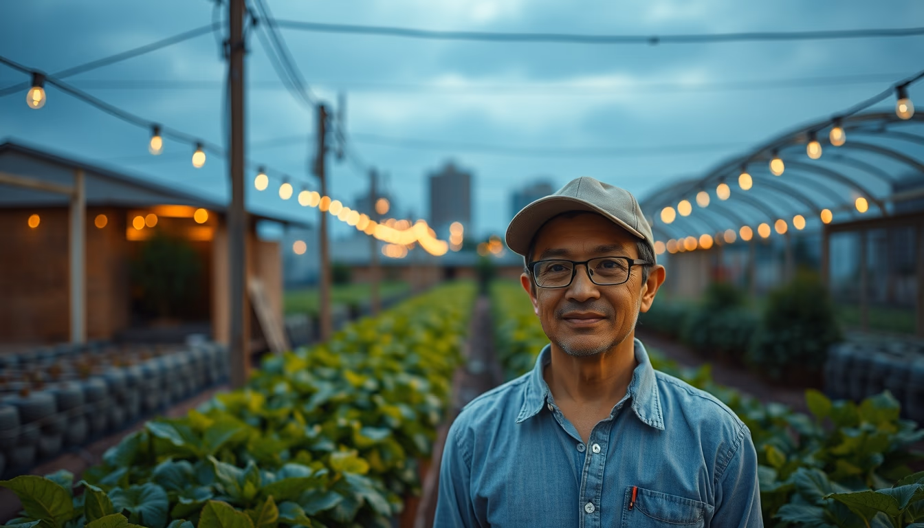 urban farm vertical building in editorial style