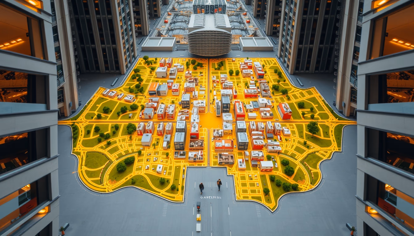 urban heat island map in editorial style