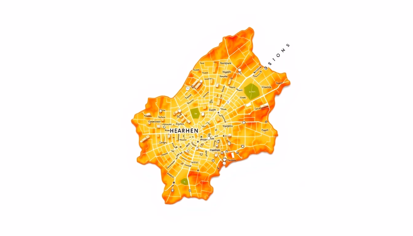 urban heat island map in editorial style