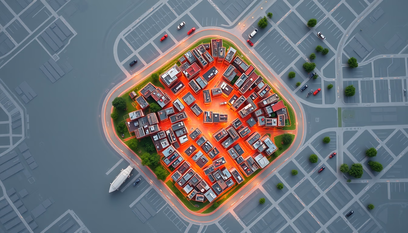 urban heat island map in editorial style