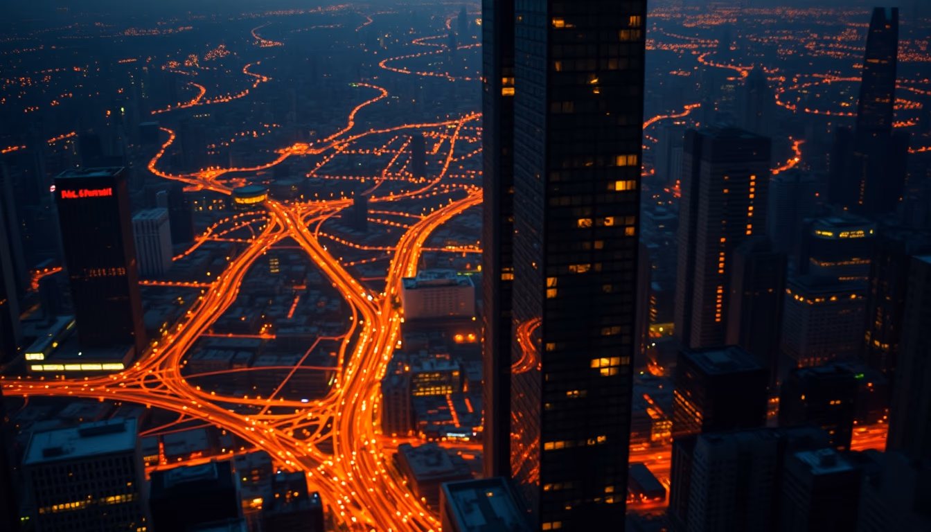 urban heat island map in editorial style