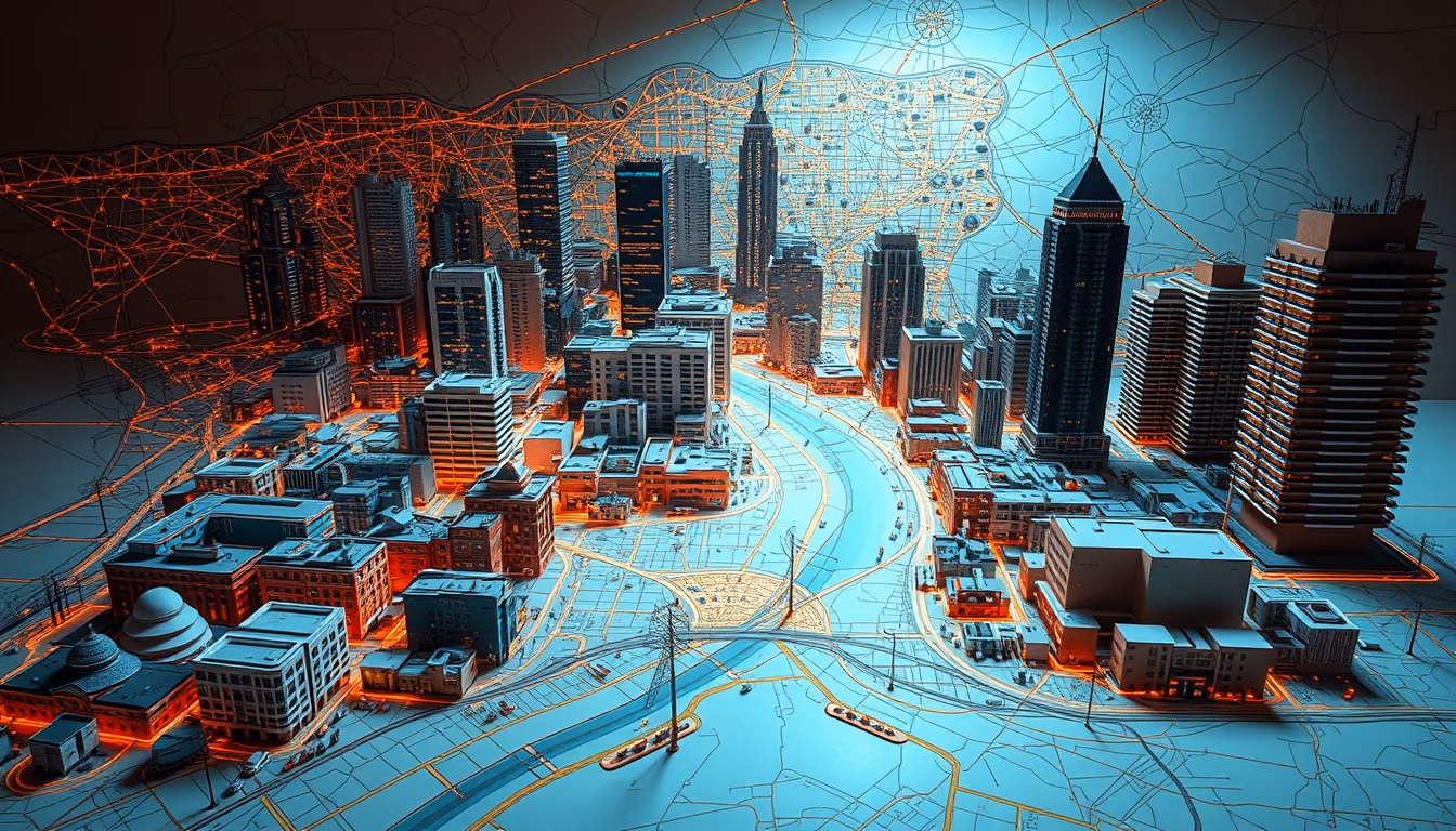 urban heat island map in editorial style