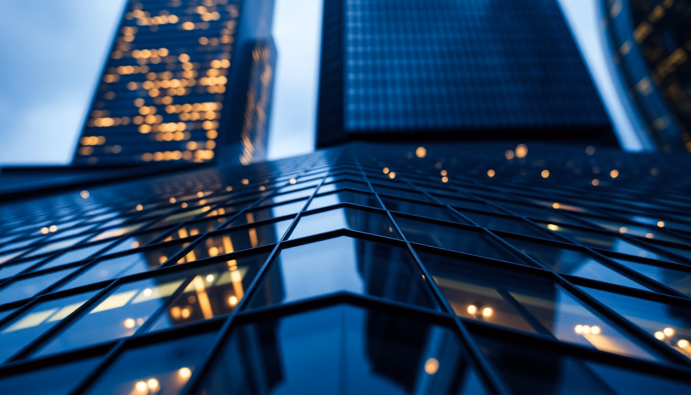 Urban skyscraper glass facade em estilo editorial