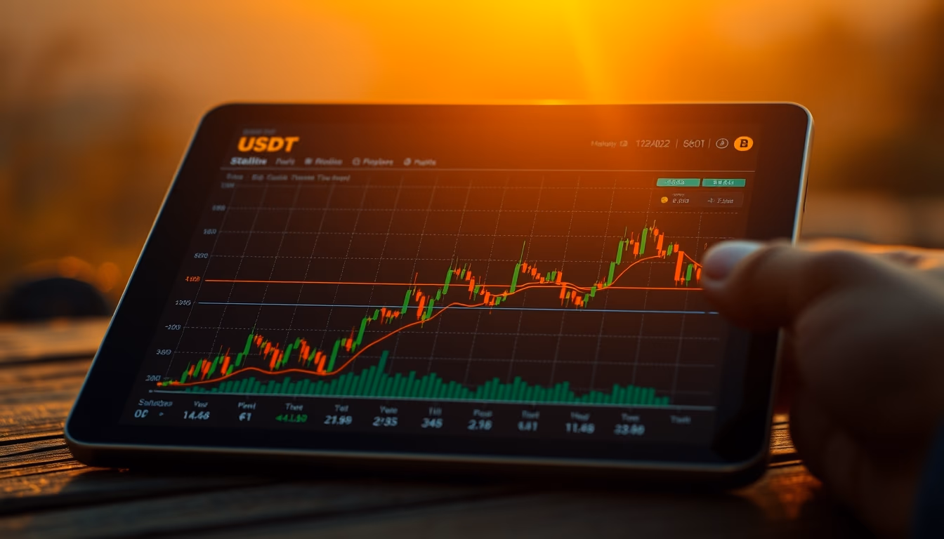 usdt stablecoin chart on tablet screen close-up in editorial style