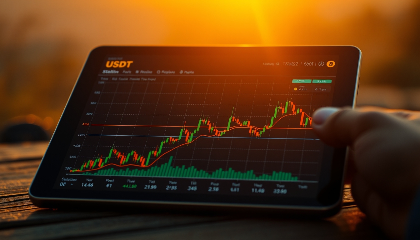 usdt stablecoin chart on tablet screen close-up in editorial style