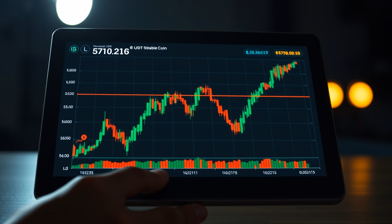 usdt stablecoin chart on tablet showing stable price line in editorial style