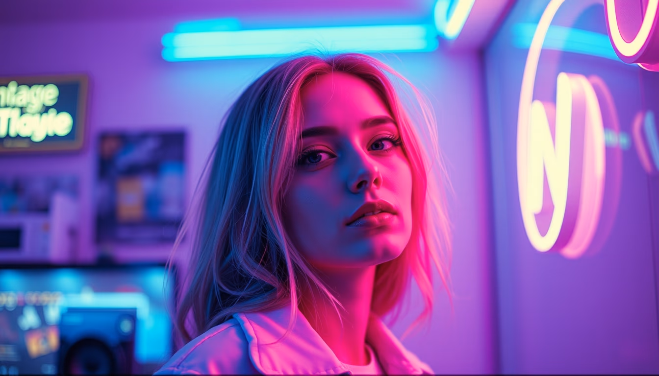 vaporwave aesthetic neon in editorial style