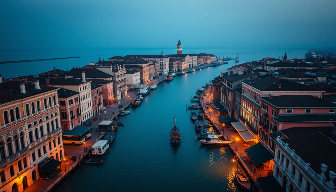venice canal at golden hour in editorial style